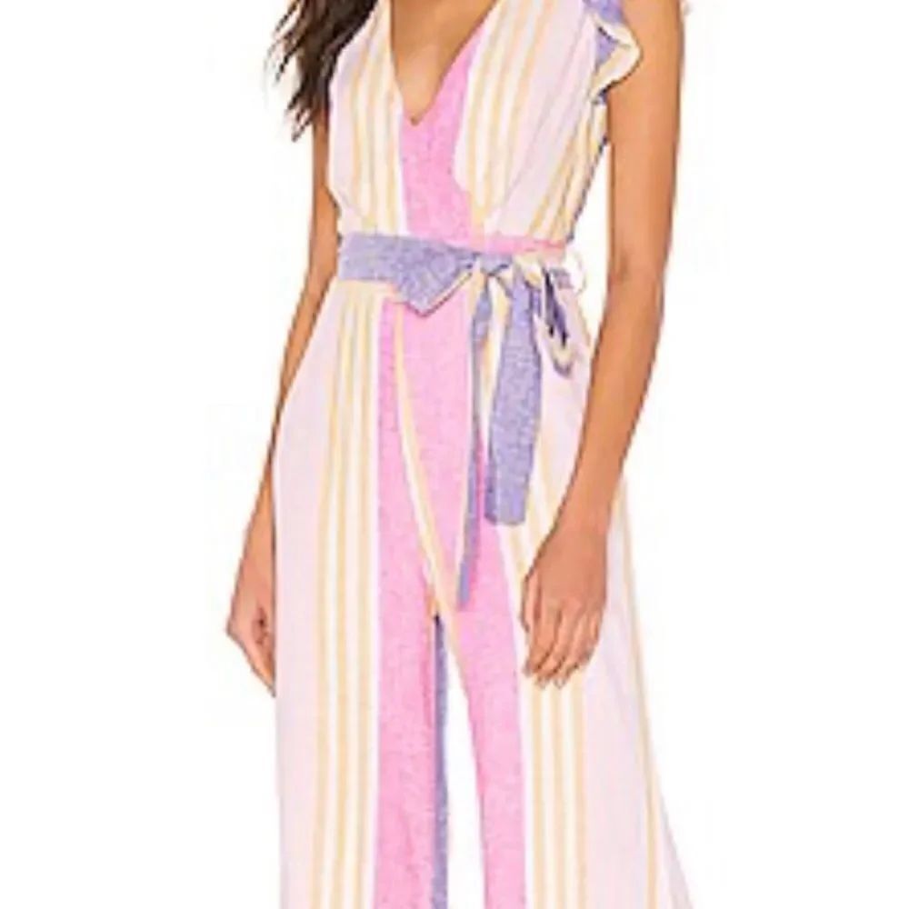 Line & Dot Striped Jumpsuit with Flutter Sleeves